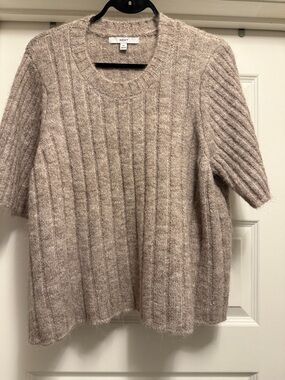 Next Taupe Ribbed Short-Sleeve Crew Sweater